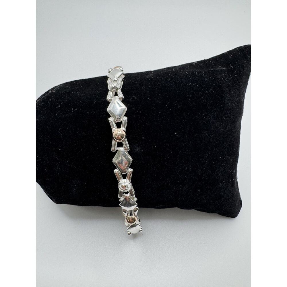 Designer Peruvian Sterling Silver 950 and 18K Gold Inlay Bracelet - 7.5”